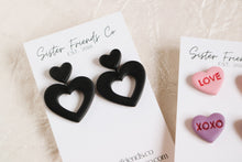 Load image into Gallery viewer, Black Heart Earrings | Candy Hearts | Valentine&#39;s Day