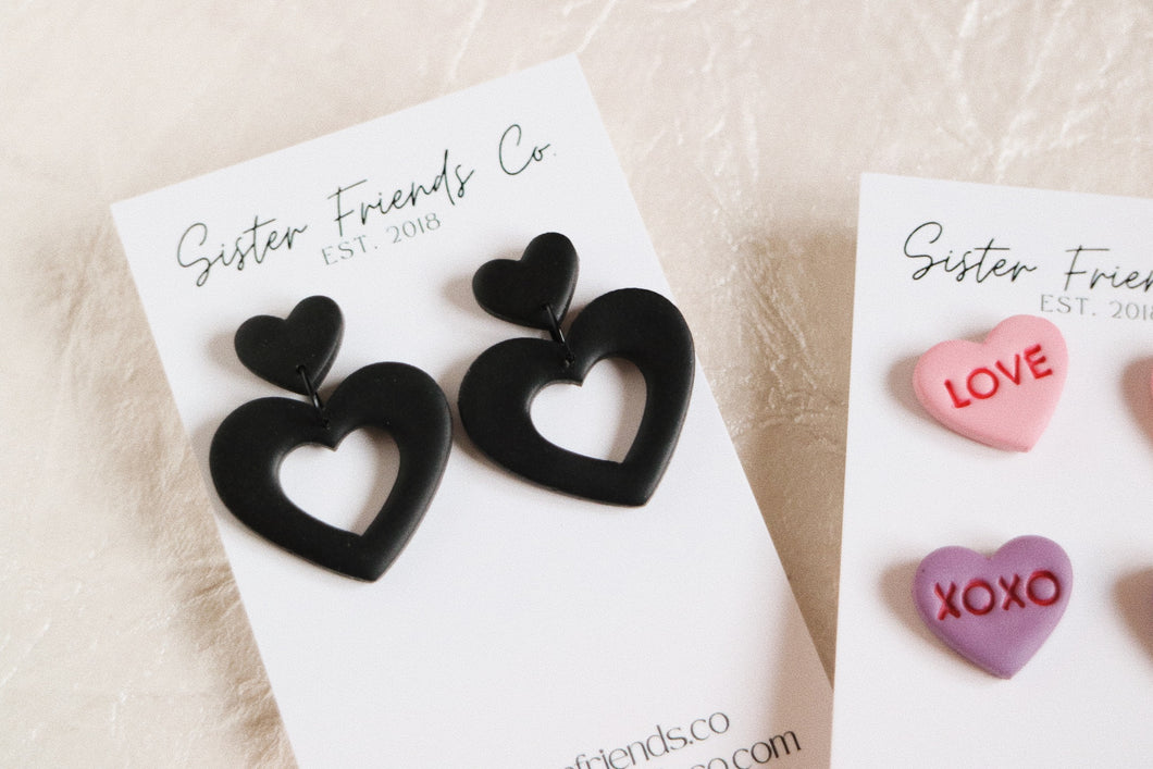 Black Heart Earrings | Candy Hearts | Valentine's Day