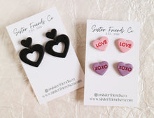 Load image into Gallery viewer, Black Heart Earrings | Candy Hearts | Valentine&#39;s Day